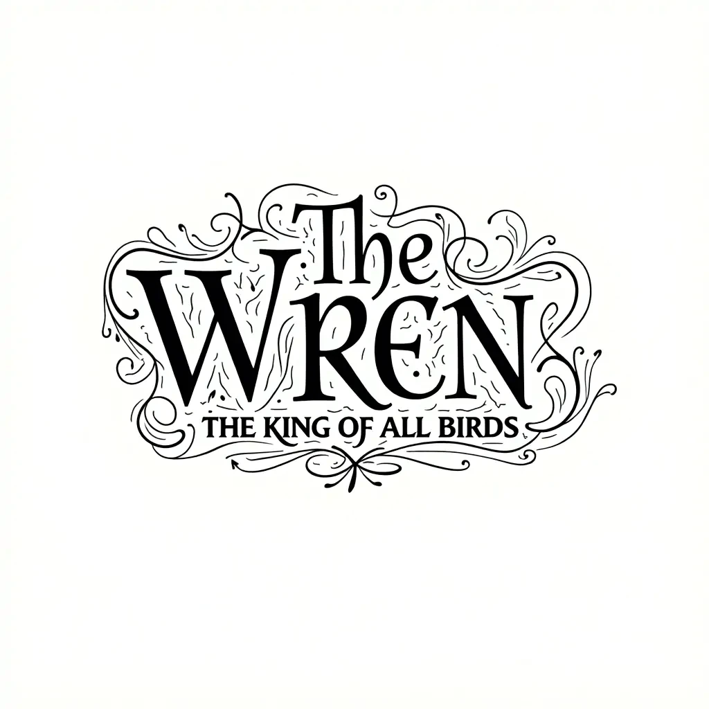 Elegant interwoven typography of the words "The Wren the Wren the King of All Birds"