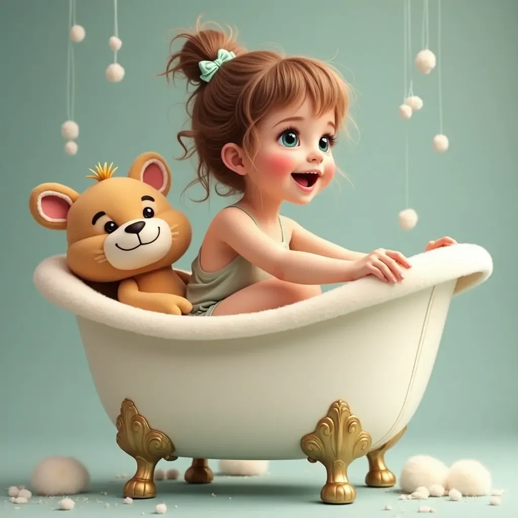 girl-riding-stuffed-animal-in-bath
