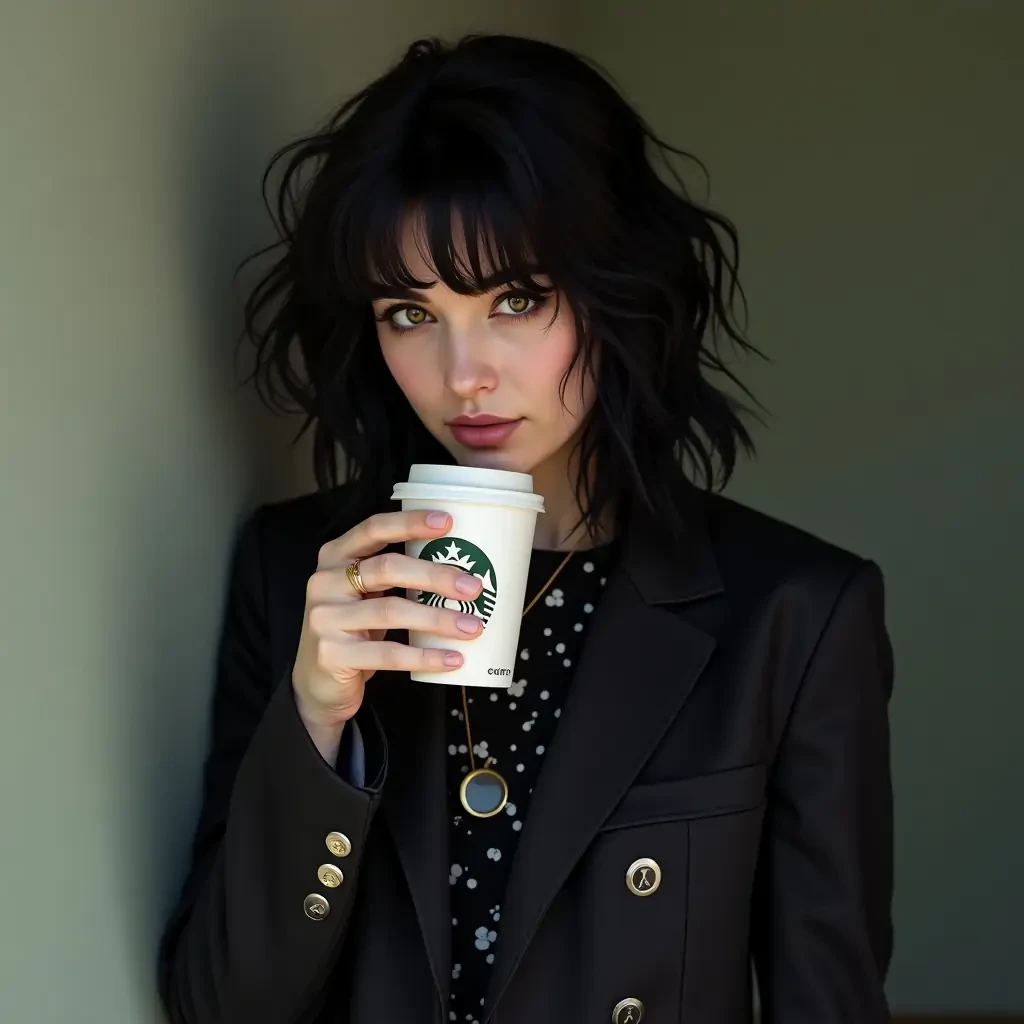 Goth Starbucks coffee black hair