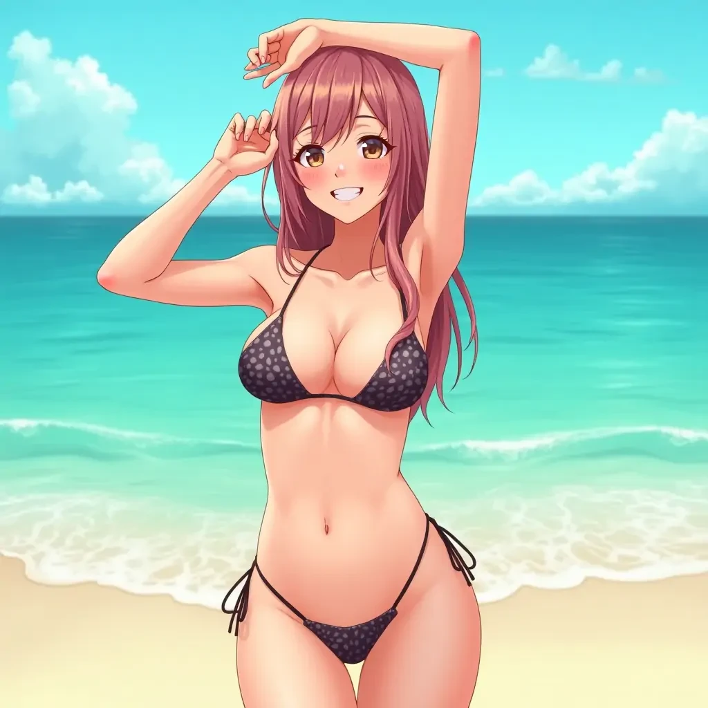 Anime girl in bikini mit goßen brüsten