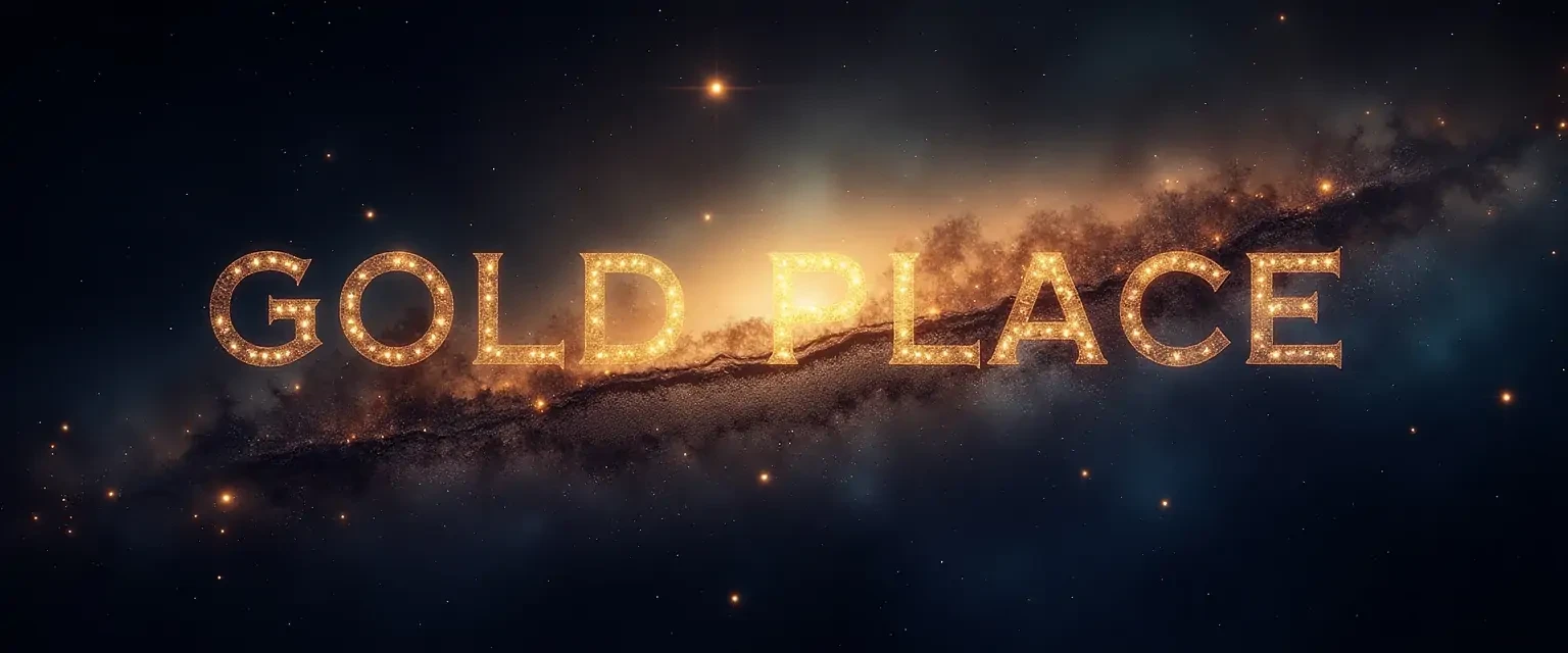 Write GOLD PLACE on a cosmos background