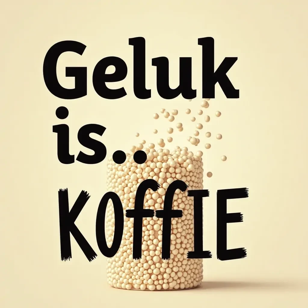 Sublimation image with the Afrikaans words: "Geluk is... KOFFIE"