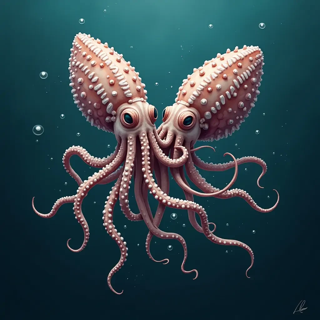 2 cuttlefish with their tentacles tangled