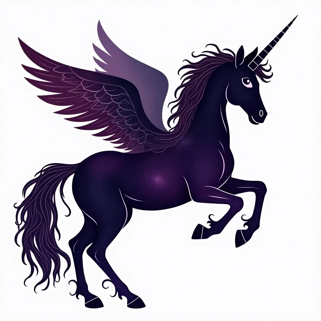 Outline of a dark purple galaxy alicorn with it's wings spread