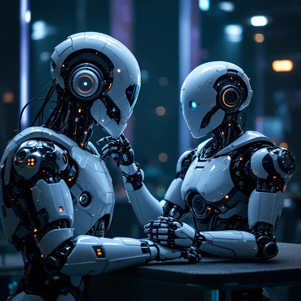 a robot talking to another robot year 2025