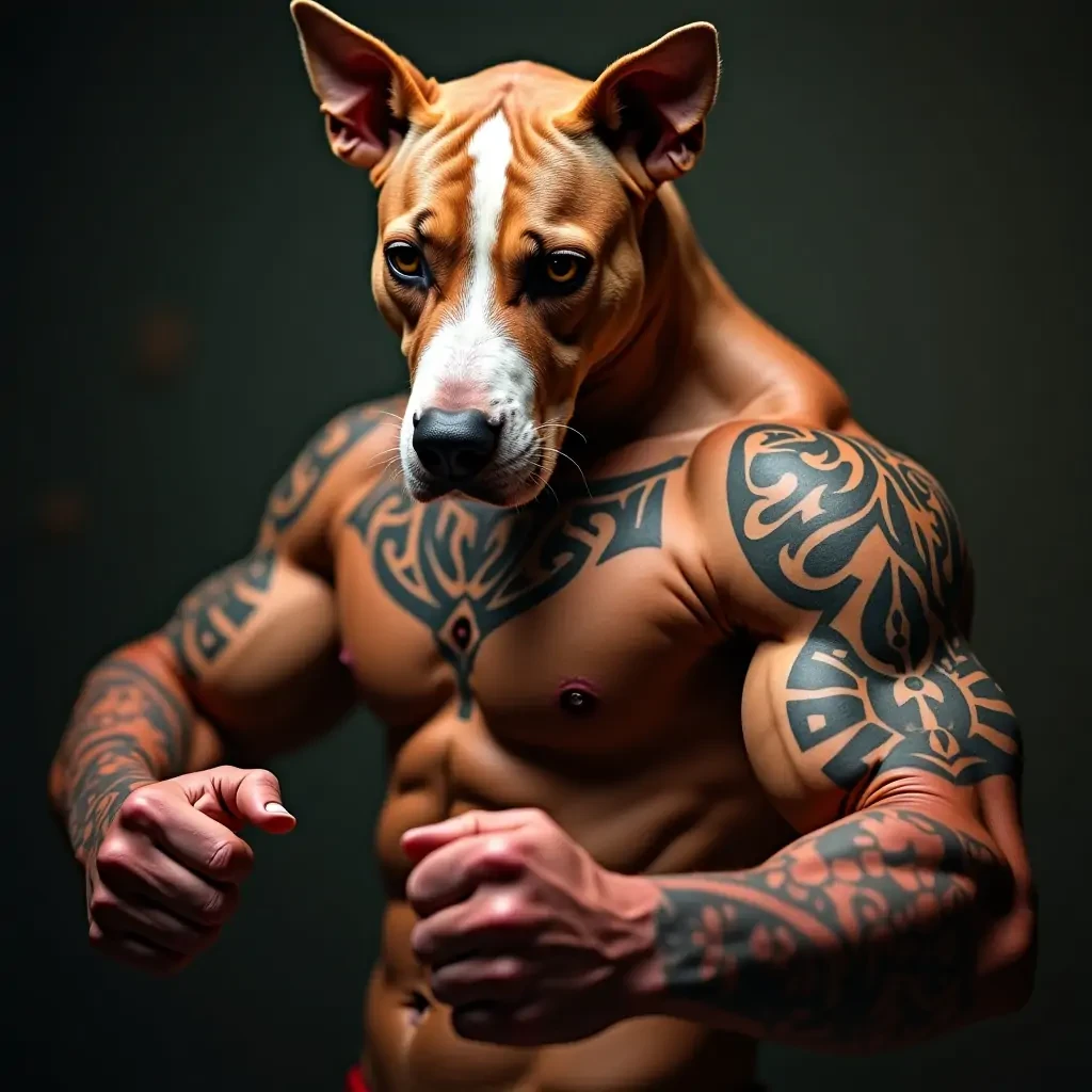Pit bull fighter with tattoos hooligan