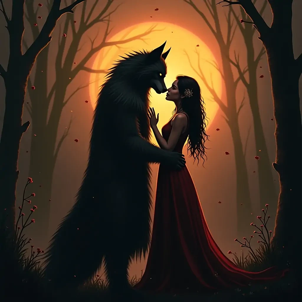 buatlah gambar birthday card dengan animasi serigala dalam gambar  “happy 1st anniversary Werewolf X Middle Earth”