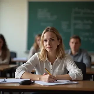 Teacher sitting on desk