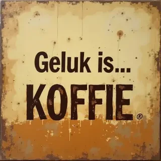 Sublimation image with the Afrikaans words: "Geluk is... KOFFIE"