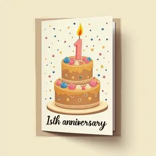 buatlah gambar birthday card dengan animasi serigala dalam gambar “happy 1st anniversary”