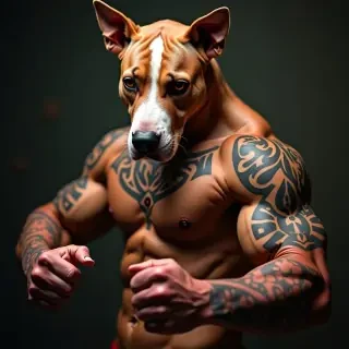 Pit bull fighter with tattoos hooligan