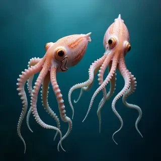 2 cuttlefish with their tentacles tangles