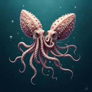 2 cuttlefish with their tentacles tangled