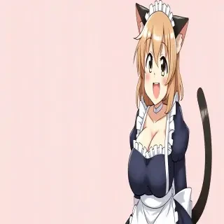 A catgirl, chubby girl with big breasts with maid outfit in her 18’s
