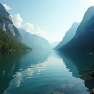 a 12,3 m wide and 2,84 m high picture of a lake and a peer