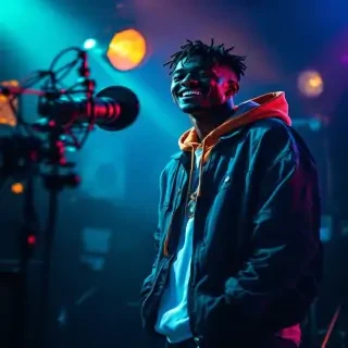 A teenage black boy rapper on the studio