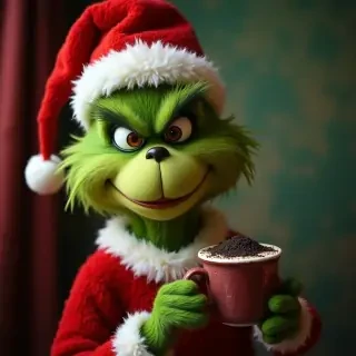 super festive grinch wallpaper with coal and coffee with a red and green in the background