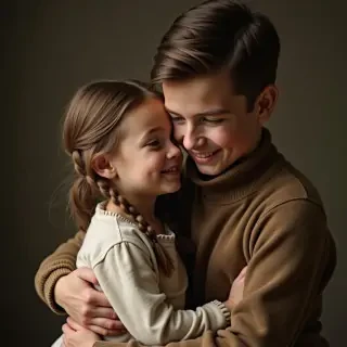 prince george holding a brown haired girl with freckels and a braid as adults