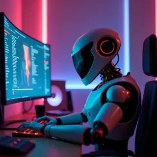 a robot on a computer