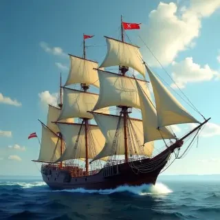 The ship "Flying Dutchman" with torn sails