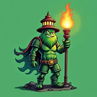 Highschool mascot for the fighting beacons using green and a lighthouse and a face