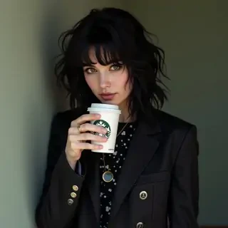 Goth Starbucks coffee black hair