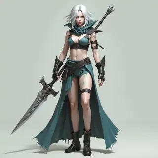 Riven from league of legends dressed as Raiden from metal gear rising revengeance with exposed legs and pale white skin