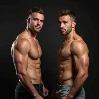 Naked muscular gay couple