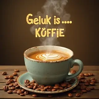 Sublimation image with the Afrikaans words: "Geluk is... KOFFIE"