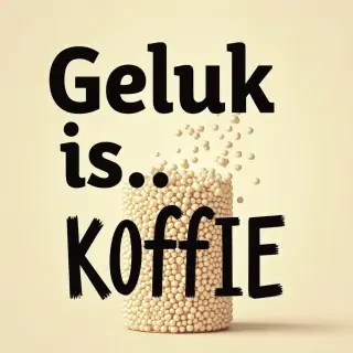 Sublimation image with the Afrikaans words: "Geluk is... KOFFIE"