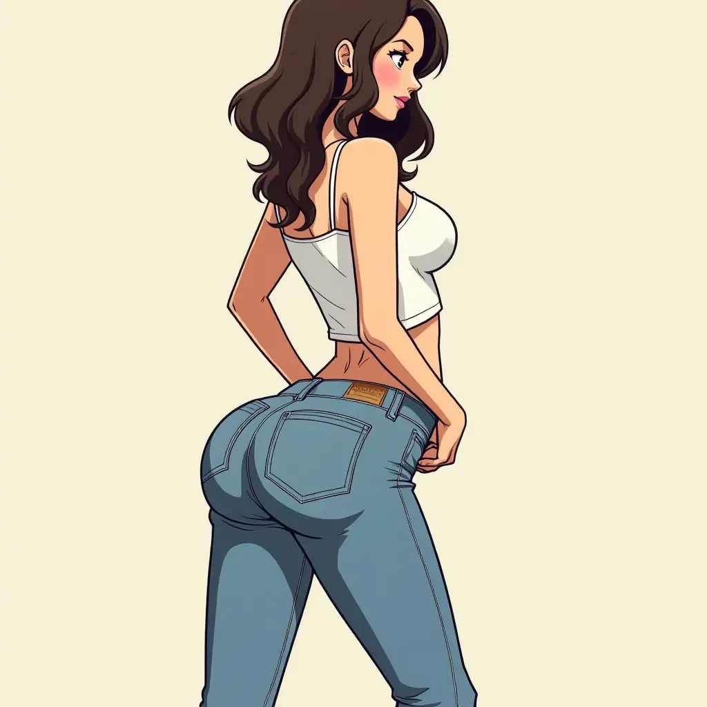 Woman getting a wedgie in her jeans