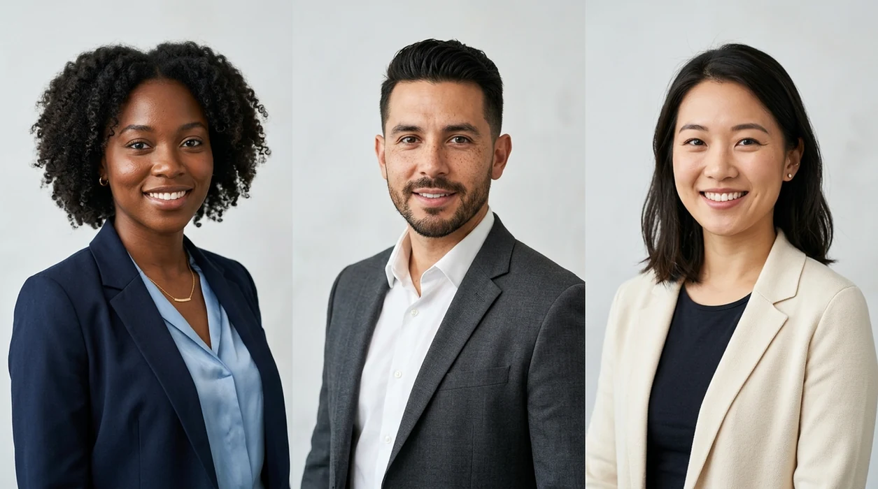 professional resume headshot results with clean lighting and neutral backgrounds