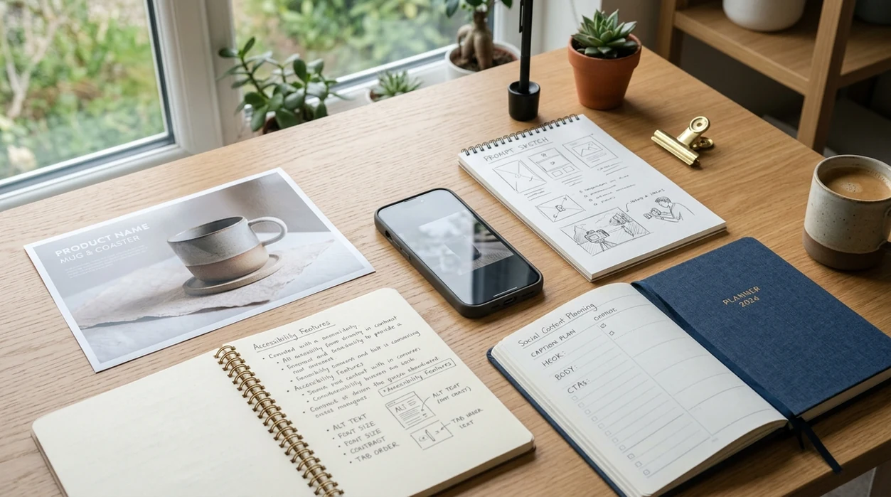 photo description workflow for captions alt text and prompt planning