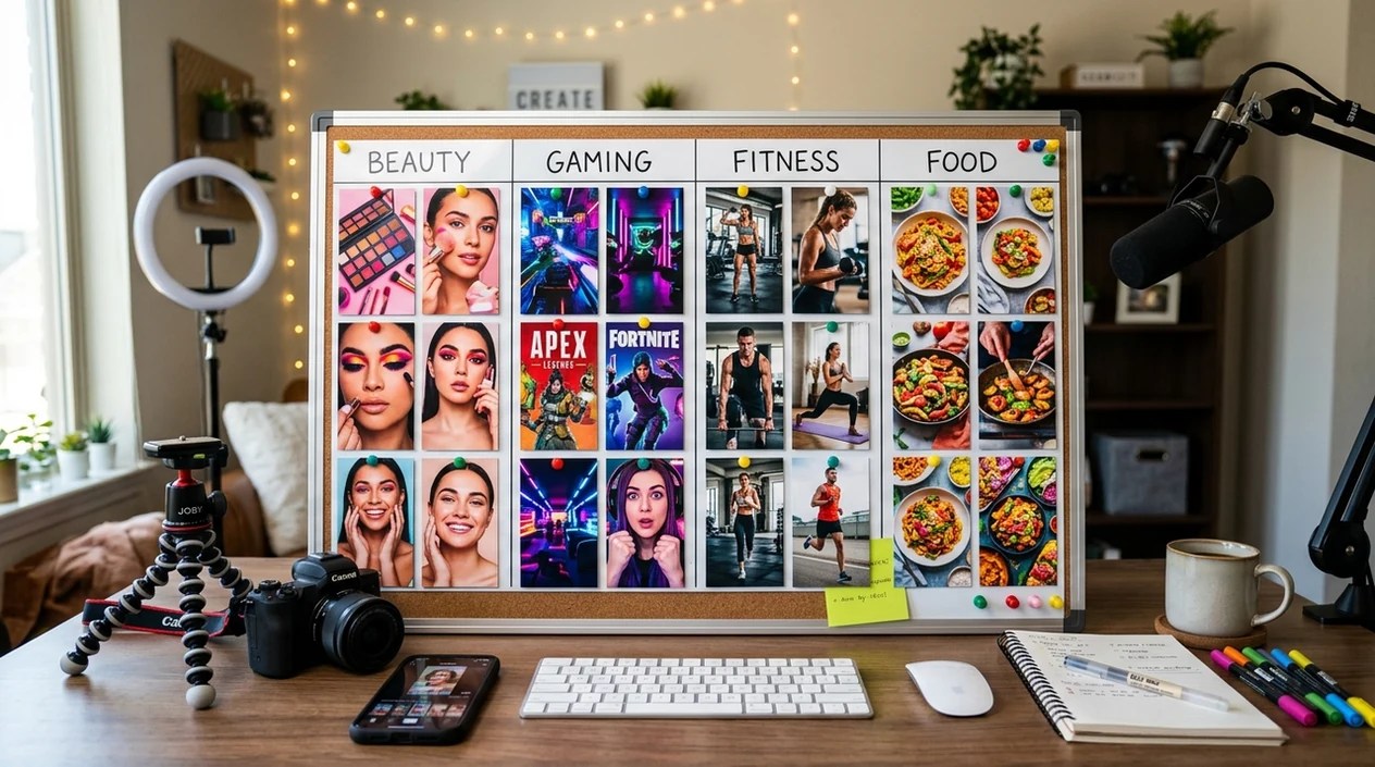 TikTok creator desk with AI-generated cover image ideas