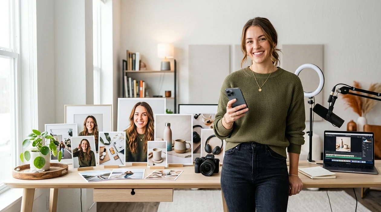 ai photo editor for content creators showing polished portraits and product photos