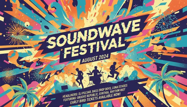 AI poster maker generating concert flyer with vibrant colors and dynamic festival layout