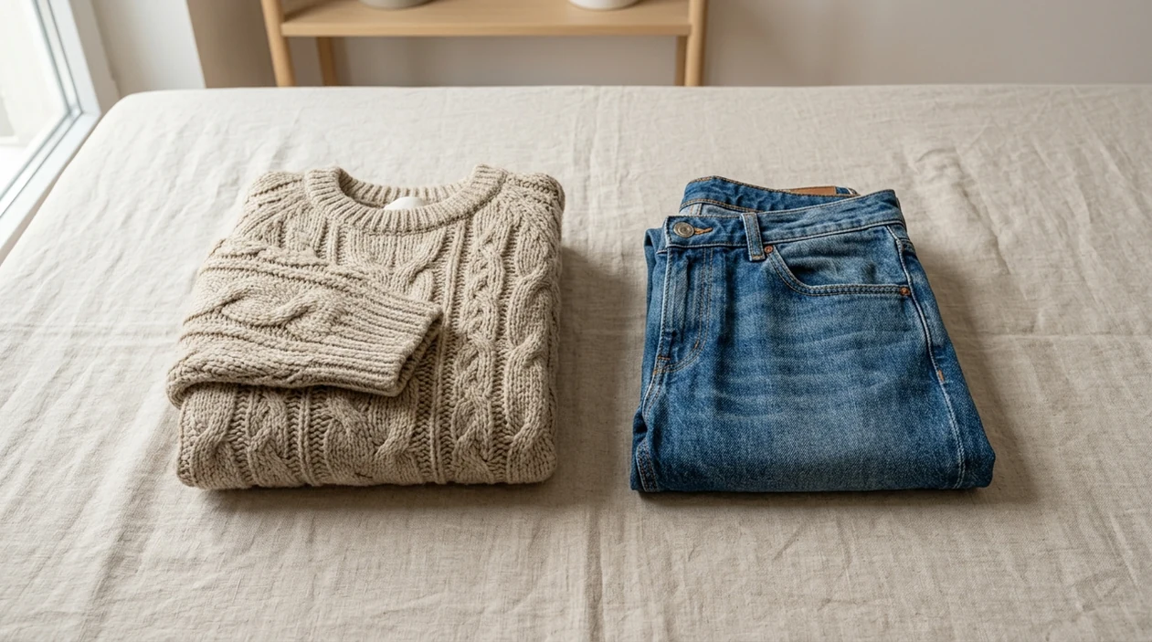 clean secondhand clothing flat lay for a polished Vinted listing