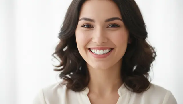 AI smile enhancement showing radiant white teeth in close-up portrait photo