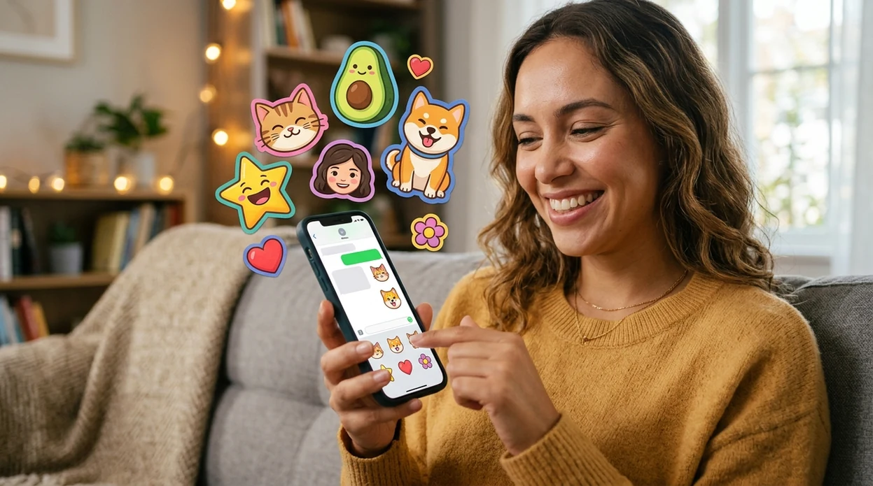 custom pet and avatar stickers shared in a phone chat