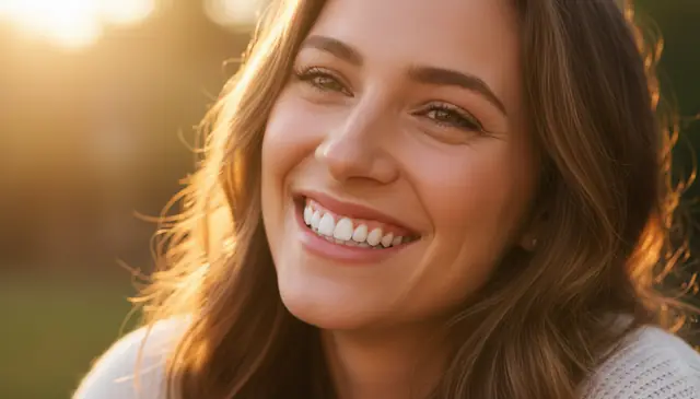 AI teeth whitening enhancing portrait smile with natural bright white teeth