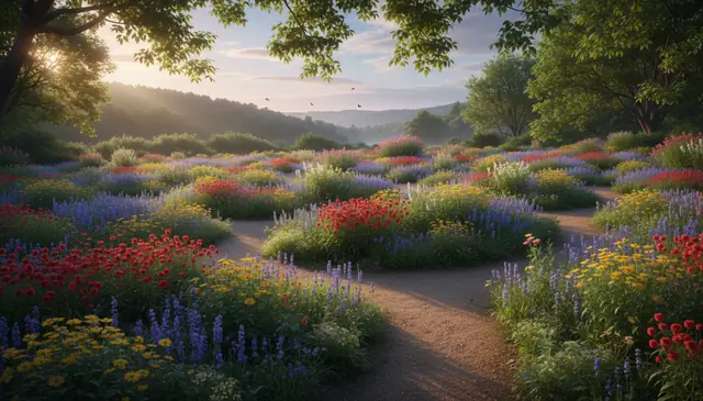 AI text removal producing clean flower garden photo without captions