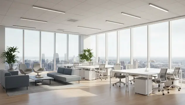 AI watermark remover cleaning corporate interior photo for professional use