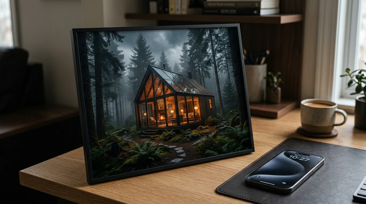 finished AI generated cabin artwork from a written prompt