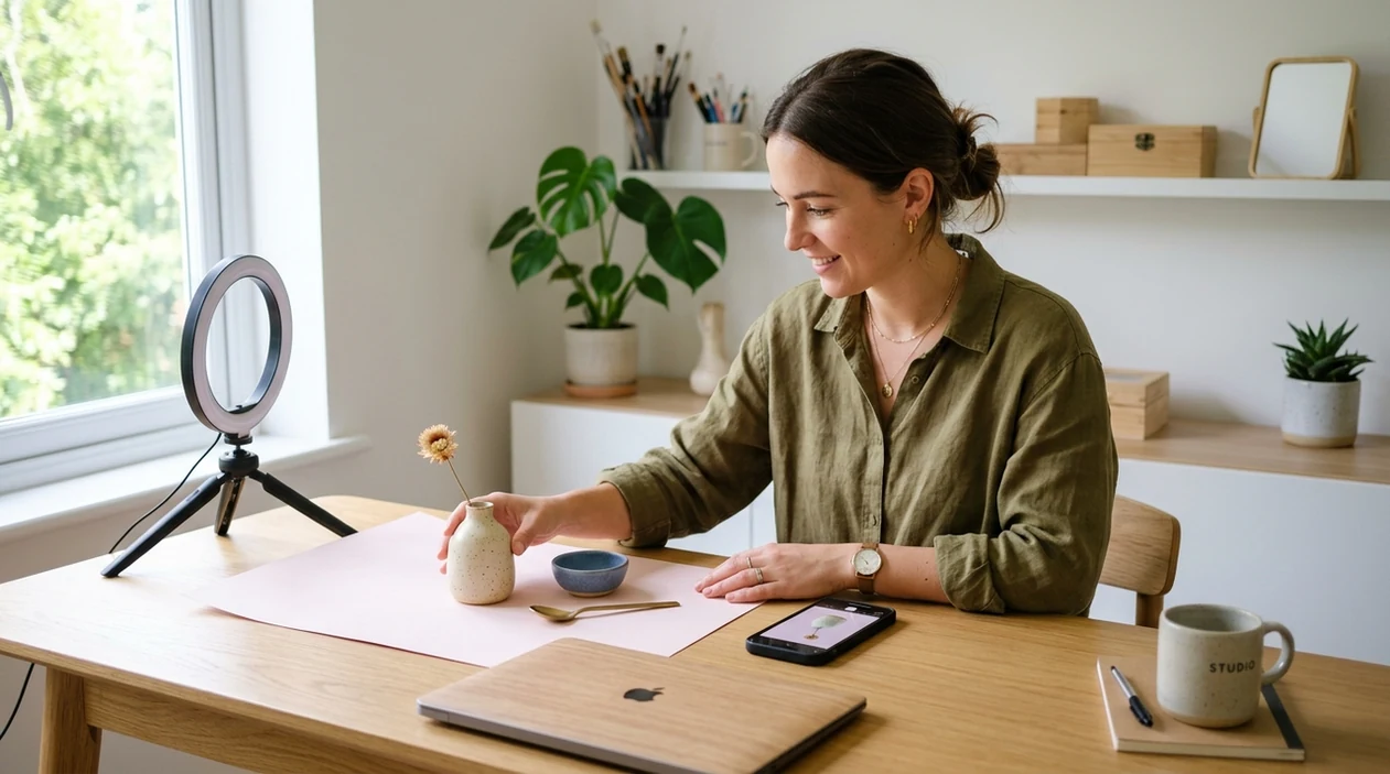 small business product photo cutouts on a clean desk