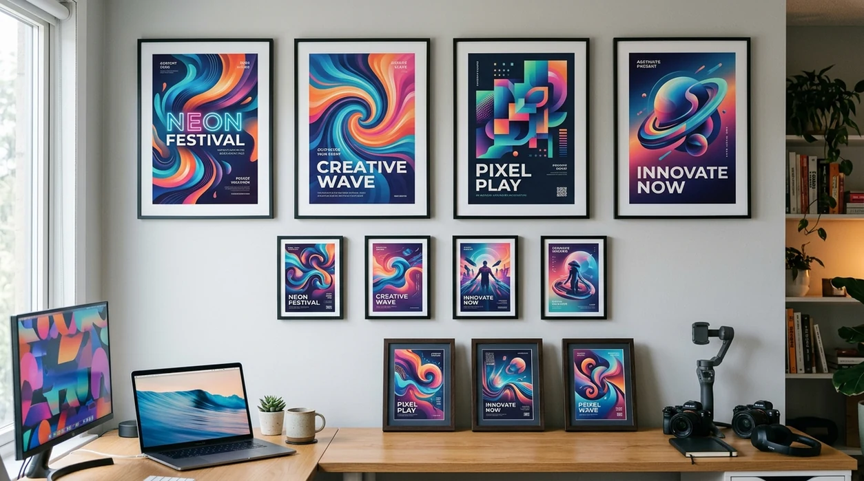 best ai poster generator outcomes shown as colorful modern poster designs