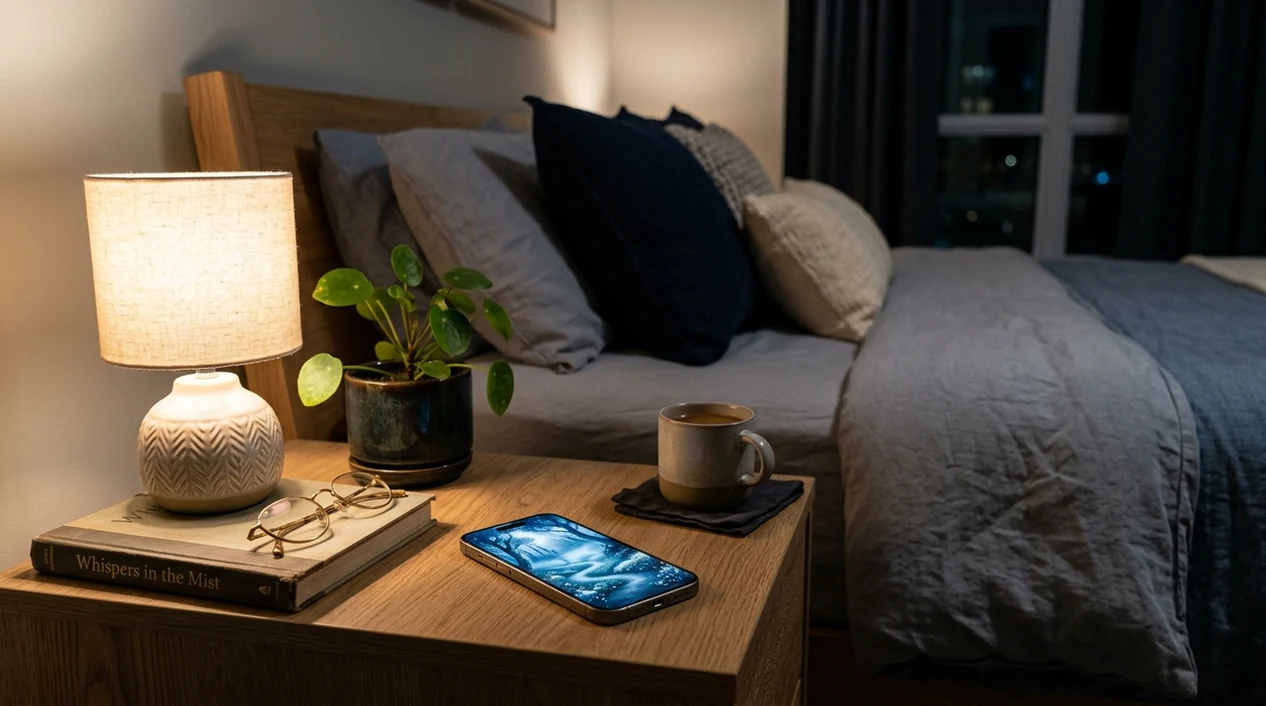 dreamy AI forest wallpaper displayed on an iPhone at night