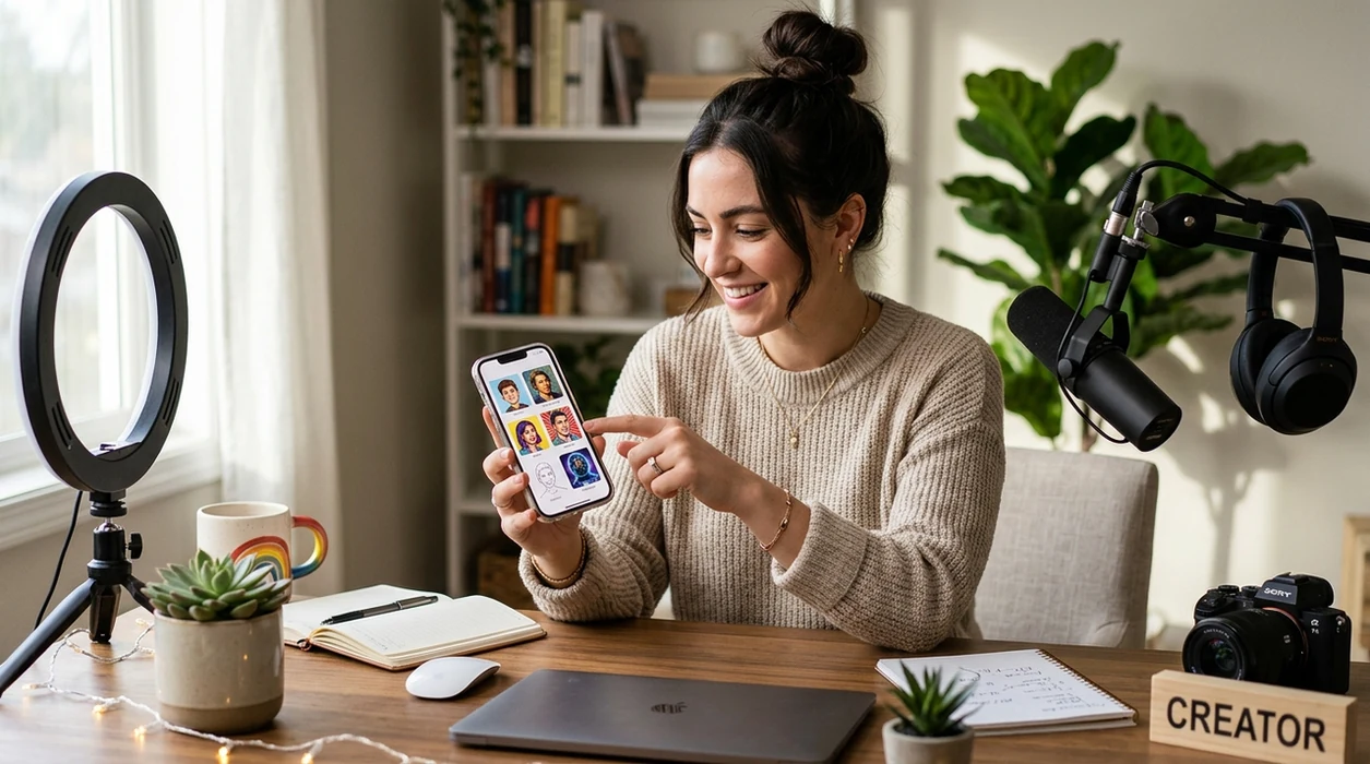 creator reviewing profile picture avatar results on a phone