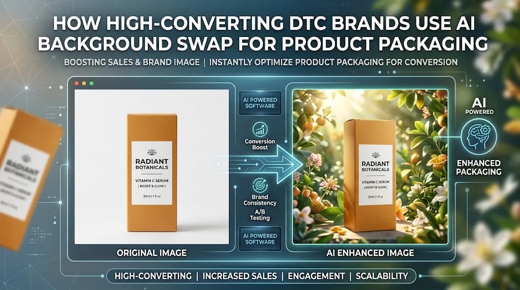 A product box on a white background beside the same box placed in a botanical scene