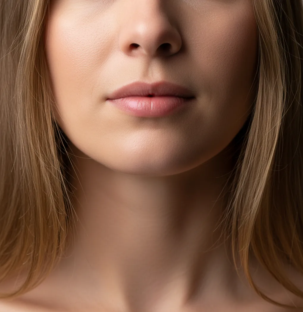 Portrait with clean white background, natural hair edges, and soft shadow under the chin