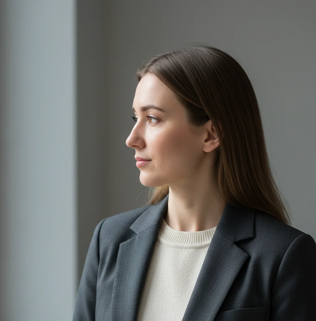 Clean, passport-style CV headshot with neutral background and natural lighting, cropped to shoulders.